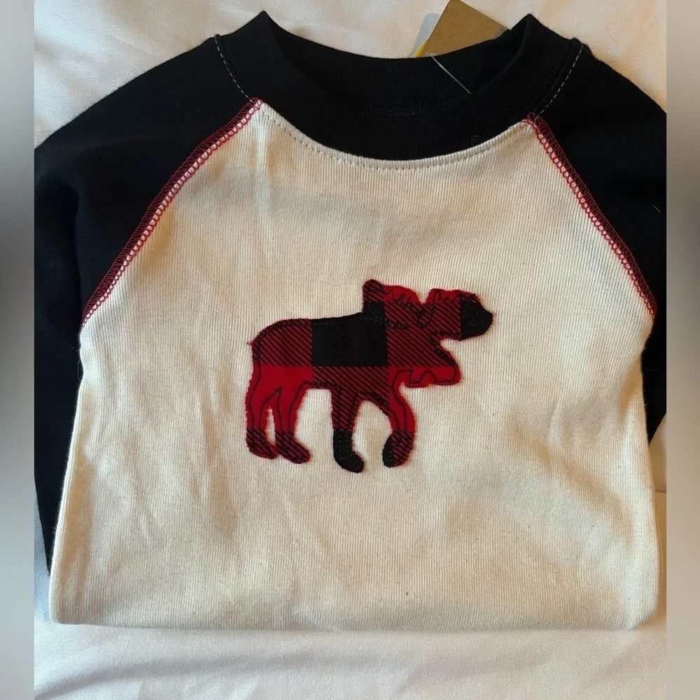 Moose Plaid Kid's Long Sleeve PJ Top